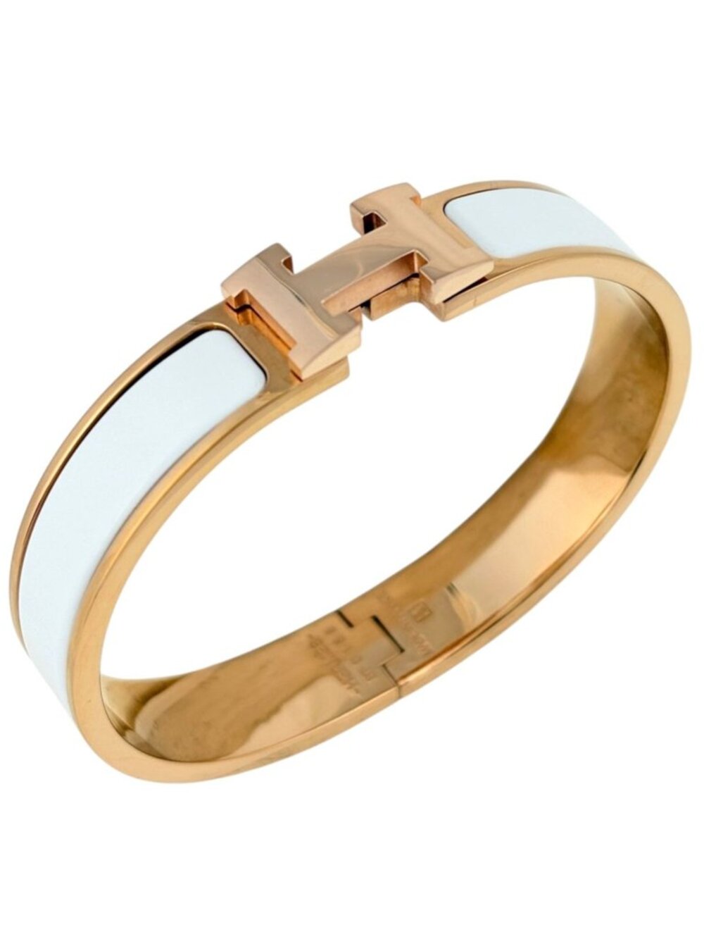 Hermes Clic H Bangle Enamel Bracelet Clac Pink Gold White
